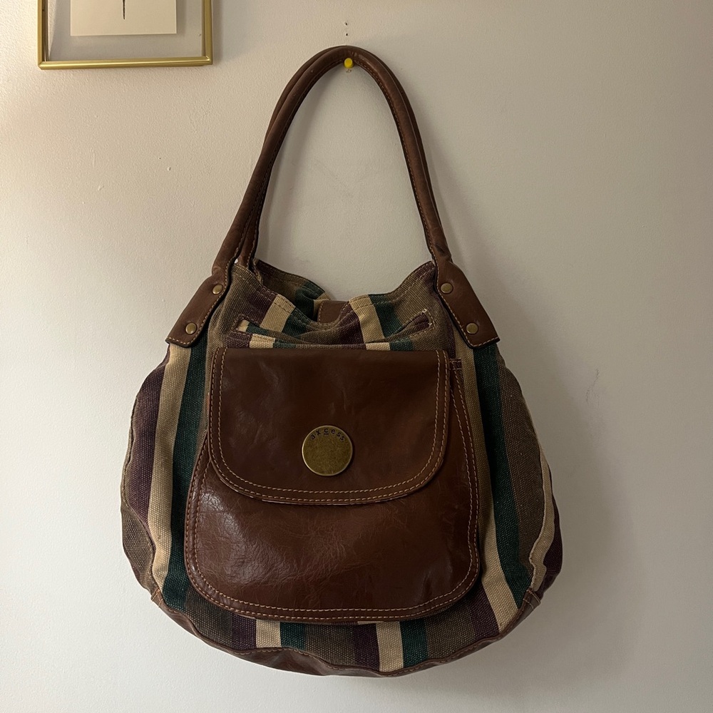 Vintage y2k bag stripped fabric and leather